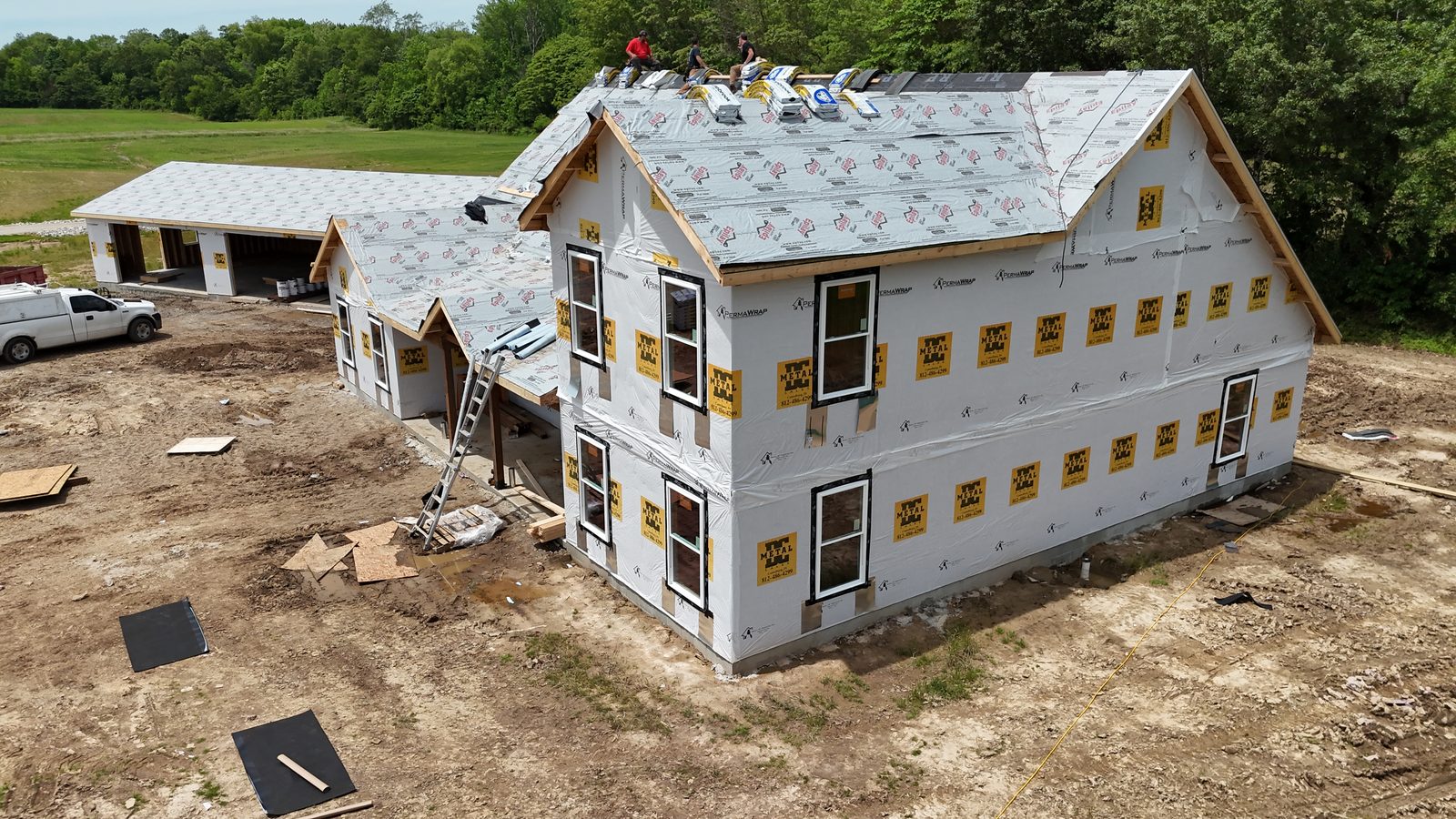 Aerial — new construction roofing project